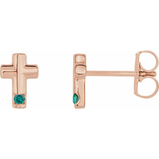 14K Rose Natural Alexandrite Cross Earrings