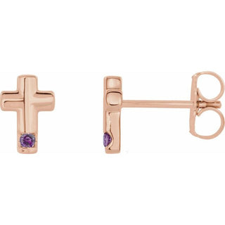 14K Rose Natural Alexandrite Cross Earrings