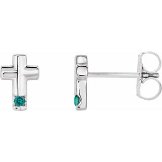 14K White Natural Alexandrite Cross Earrings