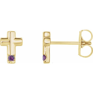 14K Yellow Natural Alexandrite Cross Earrings