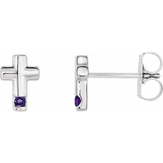 Sterling Silver Natural Amethyst Cross Earrings