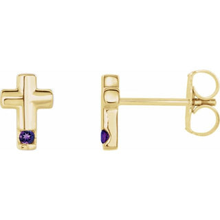 14K Yellow Natural Amethyst Cross Earrings