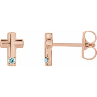 14K Rose Natural Aquamarine Cross Earrings