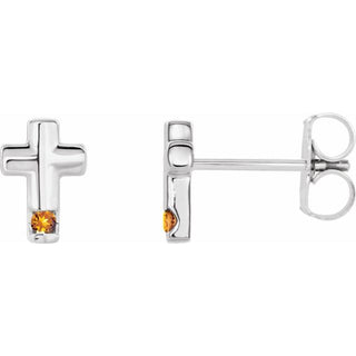 14K White Natural Citrine Cross Earrings