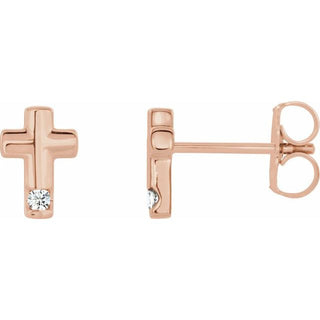 14K Rose .03 CTW Natural Diamond Cross Earrings          