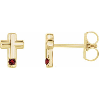 14K Yellow Natural Mozambique Garnet Cross Earrings