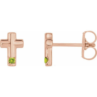 14K Rose Natural Peridot Cross Earrings