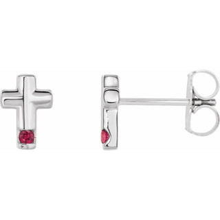 Sterling Silver Natural Ruby Cross Earrings