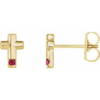 14K Yellow Natural Ruby Cross Earrings
