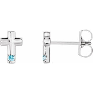 14K White Natural Blue Zircon Cross Earrings