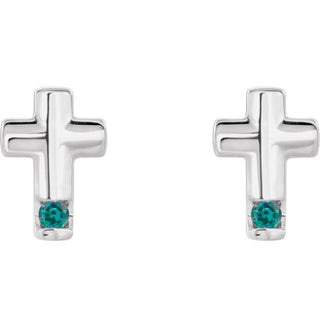 14K White Natural Alexandrite Cross Earrings