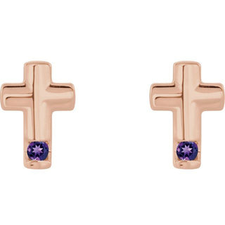 14K Rose Natural Amethyst Cross Earrings
