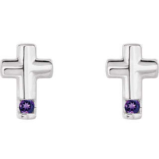 Sterling Silver Natural Amethyst Cross Earrings