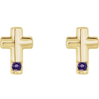 14K Yellow Natural Amethyst Cross Earrings