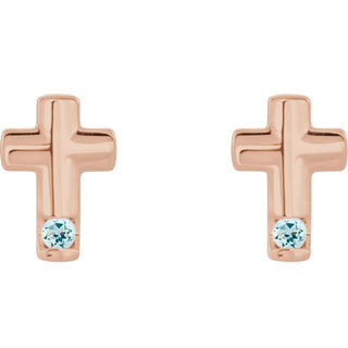 14K Rose Natural Aquamarine Cross Earrings