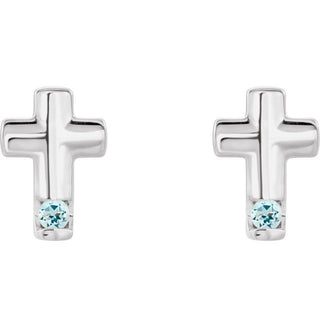 14K White Natural Aquamarine Cross Earrings