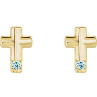 14K Yellow Natural Aquamarine Cross Earrings
