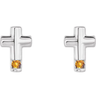 14K White Natural Citrine Cross Earrings