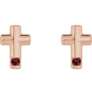 14K Rose Natural Mozambique Garnet Cross Earrings