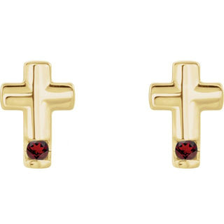 14K Yellow Natural Mozambique Garnet Cross Earrings