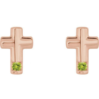 14K Rose Natural Peridot Cross Earrings