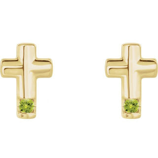 14K Yellow Natural Peridot Cross Earrings