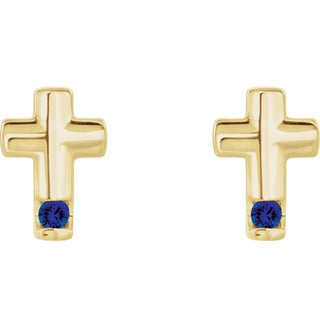 14K Yellow Natural Blue Sapphire Cross Earrings