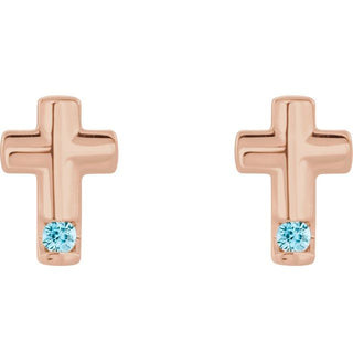 14K Rose Natural Blue Zircon Cross Earrings