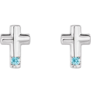 14K White Natural Blue Zircon Cross Earrings