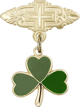 14kt Gold Filled Badge Pin With Cross Shamrock Baby Badge