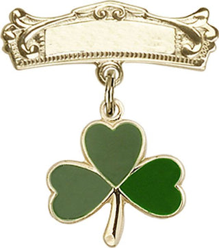 14kt Gold Badge Pin Shamrock Baby Badge
