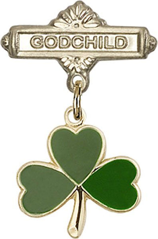 14kt Gold Godchild Shamrock Baby Badge