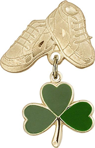 14kt Gold Baby Boots Shamrock Baby Badge