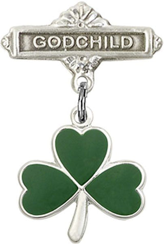Sterling Silver Godchild Shamrock Baby Badge