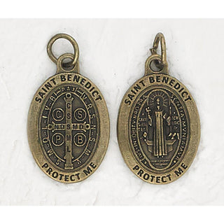 Bulk Premium Saint Benedict Double Sided Oval Brass Tone Medals