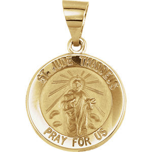 14K Gold 15 MM Round Hollow St. Jude Medal
