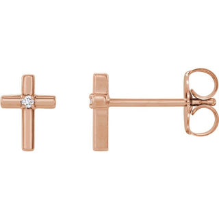 14K Rose .06 CTW Natural Diamond Cross Earrings 
