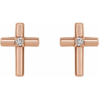 14K Rose .06 CTW Natural Diamond Cross Earrings 