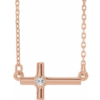 14K Rose .03 CTW Natural Diamond Sideways Cross 16-18" Necklace