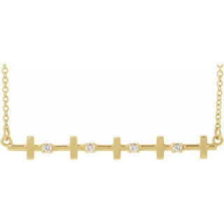 14K Yellow .05 CTW Natural Diamond Sideways Cross Bar 18" Necklace  