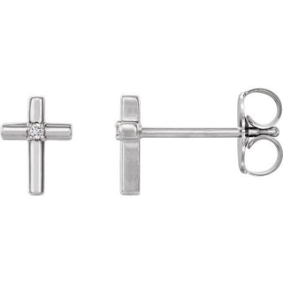 14K White .06 CTW Natural Diamond Cross Earrings 