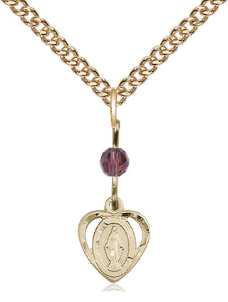 14kt Gold Filled Miraculous Medal with an Amethyst bead Religious and Catholic Jewelry