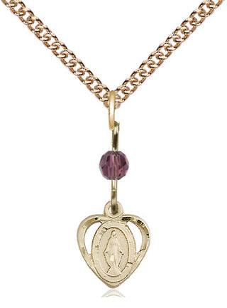 14kt Gold Miraculous Medal with an Amethyst bead