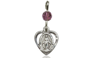 Pewter Miraculous Medal with an Amethyst bead