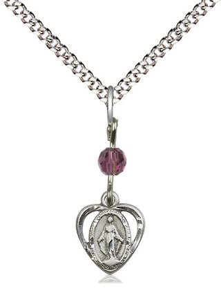 Sterling Silver Miraculous Medal with an Amethyst bead Religious and Catholic Jewelry