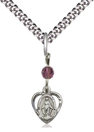 Sterling Silver Miraculous Medal with an Amethyst bead Religious and Catholic Jewelry