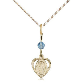 14kt Gold Miraculous Medal with an Aqua bead