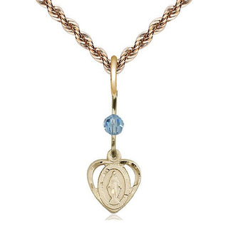 14kt Gold Miraculous Medal with an Aqua bead