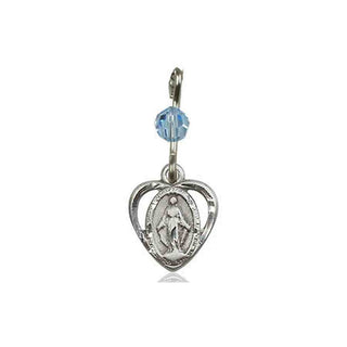 Sterling Silver Miraculous Medal with an Aqua bead