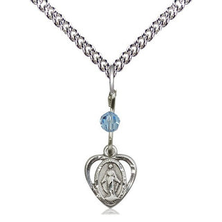 Sterling Silver Miraculous Medal with an Aqua bead Religious and Catholic Jewelry
